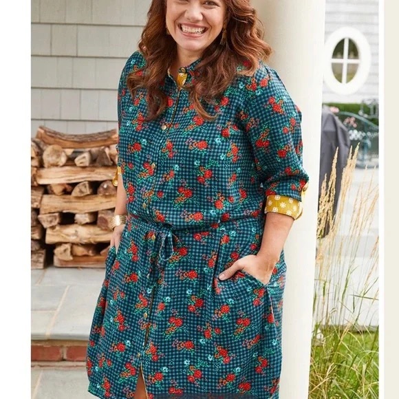 MATILDA JANE Blue/Red/Gold Fa La La Gingham Floral T-shirt Dress, Size XXL, GUC. - Picture 11 of 11